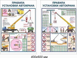 Плакаты по охране труда - Правила установки автокранов PS-PUAK-2 Комплект - 2л (400х600; Пластик ПВХ 2 мм; )